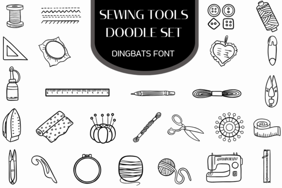Sewing Tools Doodle Set: A Handmade Font for Creative Branding